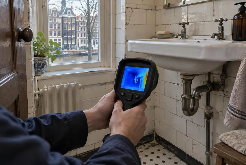 Lekdetectie Moordrecht – badkamer met oude leidingen achter de tegels