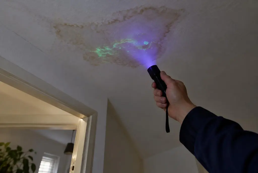 Lekdetectie Moordrecht – kleurstof controleren op het plafond met uv-licht