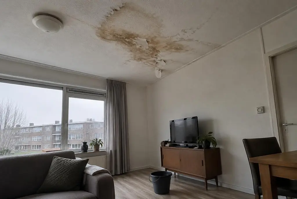 Lekdetectie Moordrecht – vochtplek op het plafond onder een badkamer